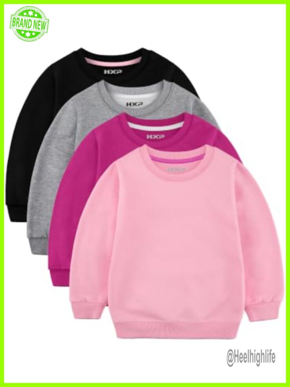Toddler Girls 4 Pack Cotton Crewneck Sweatshirts Long Sleeve Pullover Shirts